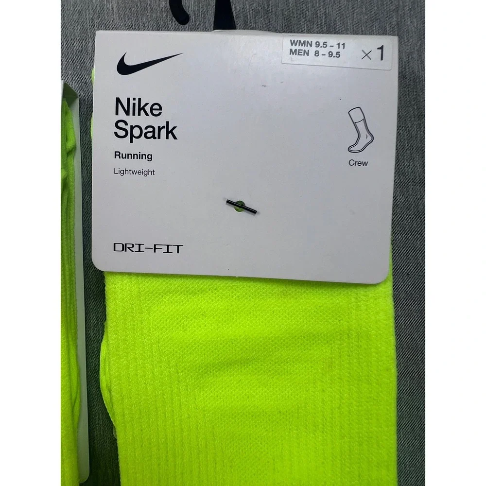 Nike Spark Lightweight‎ Running Crew Socks 3 Pairs Volt Yellow M8-9.5 W 9.5-11
